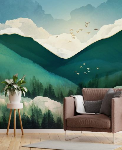 green, white and gold abstract landscape of misty mountains wallpaper green, white and gold abstract landscape of misty mountains wallpaper