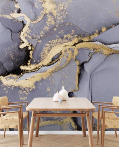 carta da parati murale ad acquerello blu e oro chiamata Blue with Gold Watercolour per camere da letto, bagni e cucine