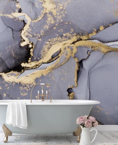 papier peint aquarelle bleu et or appelé Blue with Gold Watercolour pour les chambres, les salles de bain et les cuisines