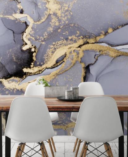blue and gold watercolour wallpaper mural called Blue with Gold Watercolour for bedrooms, bathrooms and kitchens