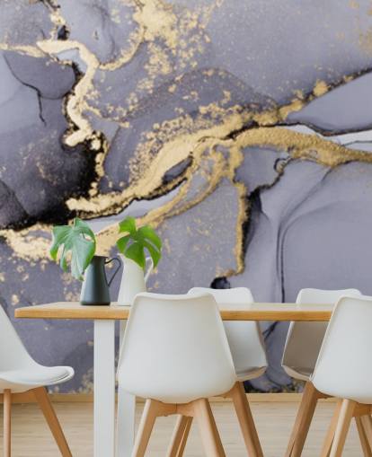 papier peint aquarelle bleu et or appelé Blue with Gold Watercolour pour les chambres, les salles de bain et les cuisines