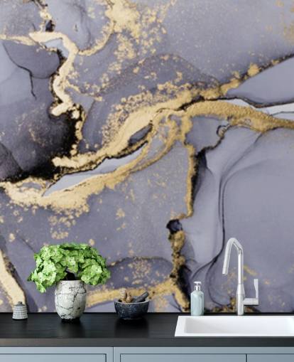 blauwe en gouden aquarelbehangmuurschildering genaamd Blue with Gold Watercolour voor slaapkamers, badkamers en keukens blauwe en gouden aquarelbehangmuurschildering genaamd Blue with Gold Watercolour voor slaapkamers, badkamers en keukens