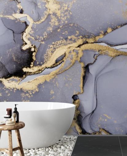 blue and gold watercolor wallpaper mural called Blue with Gold Watercolor for bedrooms, bathrooms and kitchens