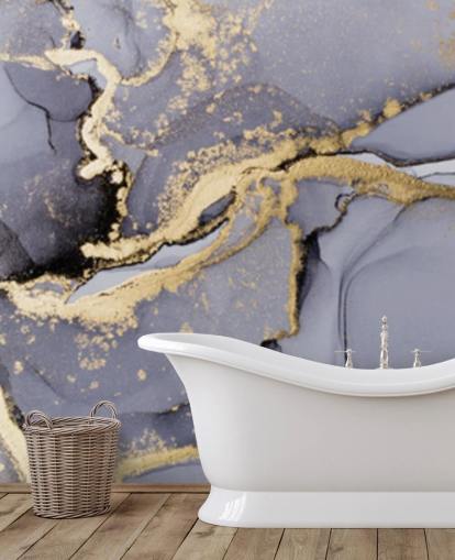 blue and gold watercolour wallpaper mural called Blue with Gold Watercolour for bedrooms, bathrooms and kitchens