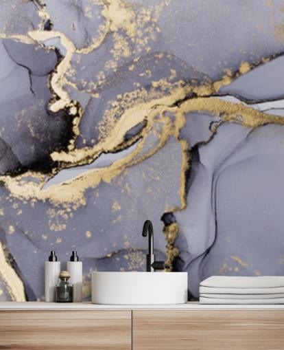 blauwe en gouden aquarelbehangmuurschildering genaamd Blue with Gold Watercolour voor slaapkamers, badkamers en keukens blauwe en gouden aquarelbehangmuurschildering genaamd Blue with Gold Watercolour voor slaapkamers, badkamers en keukens