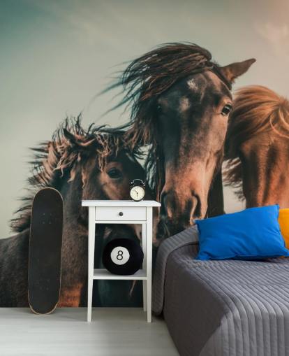 papel de parede fotográfico de três cavalos marrons