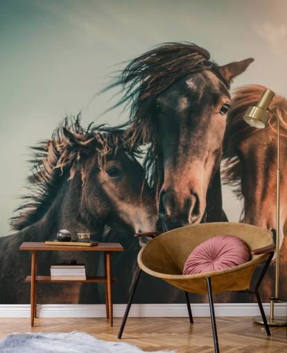 papel de parede fotográfico de três cavalos marrons