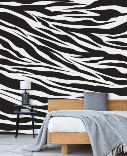 Zwart-witte muurschildering met zebraprint