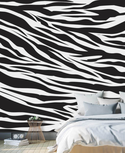 Mural de parede com impressão de zebra preto e branco
