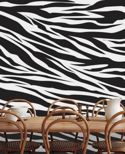 Zwart-witte muurschildering met zebraprint