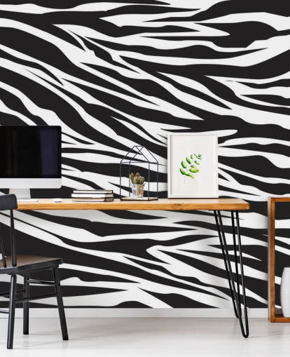 Mural de parede com impressão de zebra preto e branco