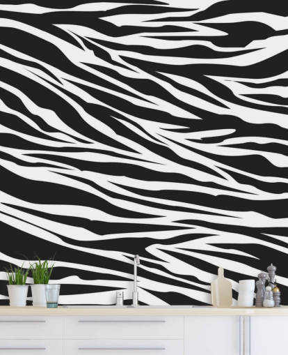 Zwart-witte muurschildering met zebraprint Zwart-witte muurschildering met zebraprint