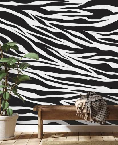 Zwart-witte muurschildering met zebraprint