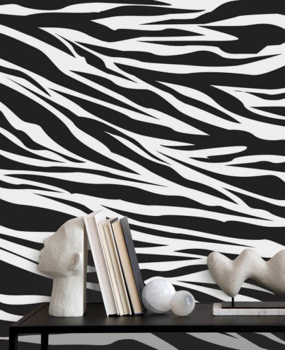 Mural de parede com impressão de zebra preto e branco