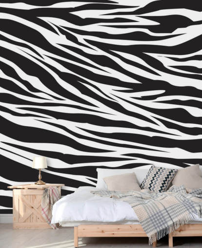 Mural de parede com impressão de zebra preto e branco