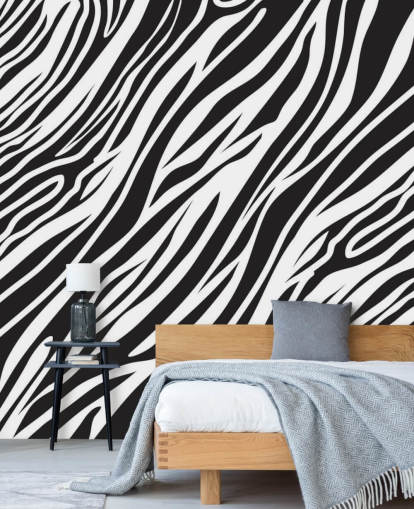 Mural de parede com impressão de zebra preto e branco