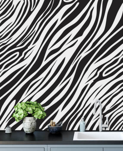 Zwart-witte muurschildering met zebraprint