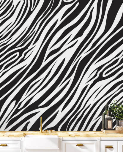 Mural de parede com impressão de zebra preto e branco