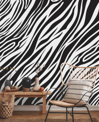 Mural de parede com impressão de zebra preto e branco