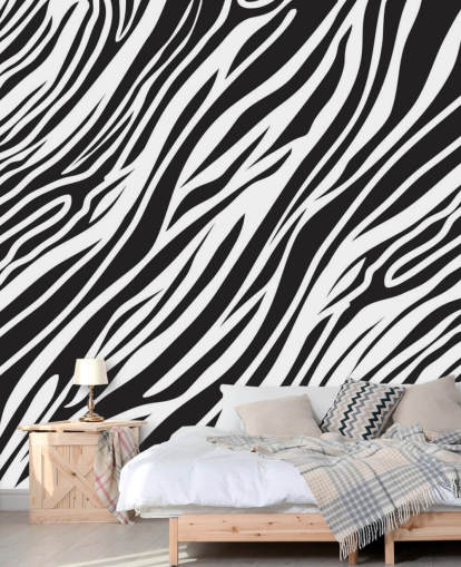 Mural de parede com impressão de zebra preto e branco