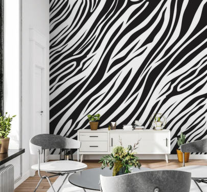 Mural de parede com impressão de zebra preto e branco