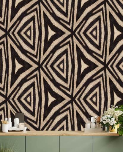 donkerbruin en crème abstract tribal behang