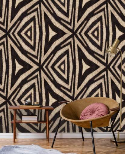 donkerbruin en crème abstract tribal behang