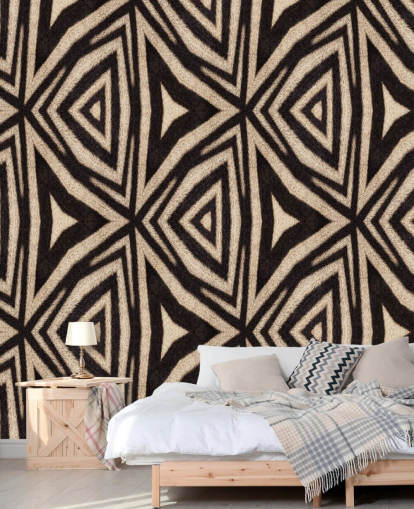 donkerbruin en crème abstract tribal behang
