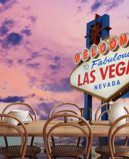 mural de papel de parede de las vegas personalizável rosa e azul chamado Welcome to Las Vegas Sign para escritórios domésticos, quartos e empresas