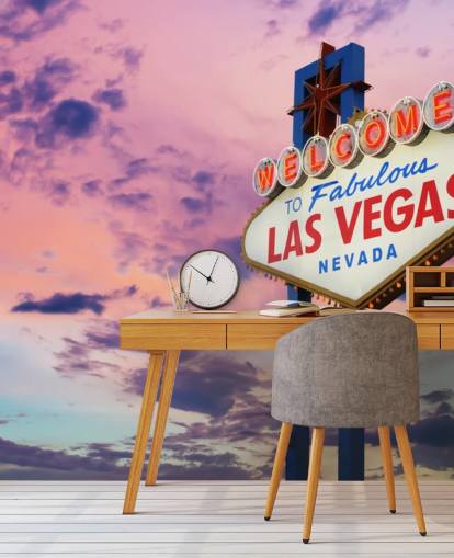 pink and blue customisable las vegas wallpaper mural called Welcome to Las Vegas Sign for home offices, bedrooms and businesses