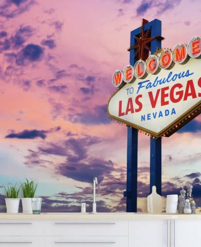 vaaleanpunainen ja sininen muokattava las vegas -taustakuvamaalaus nimeltä Welcome to Las Vegas Sign kotitoimistoihin, makuuhuoneisiin ja yrityksiin