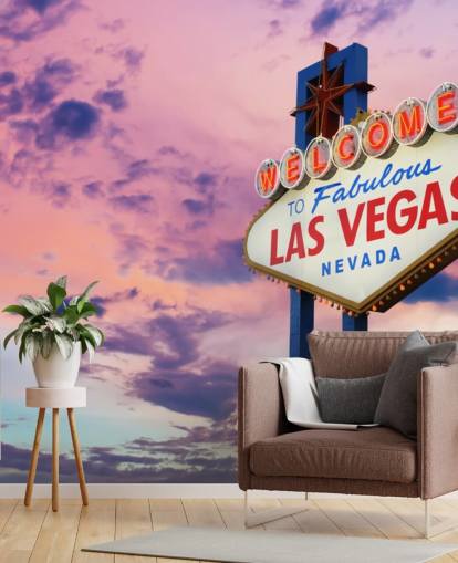 carta da parati murale rosa e blu personalizzabile di Las Vegas chiamata Welcome to Las Vegas Sign per casa, uffici, camere da letto e aziende