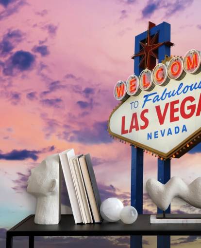 carta da parati murale rosa e blu personalizzabile di Las Vegas chiamata Welcome to Las Vegas Sign per casa, uffici, camere da letto e aziende