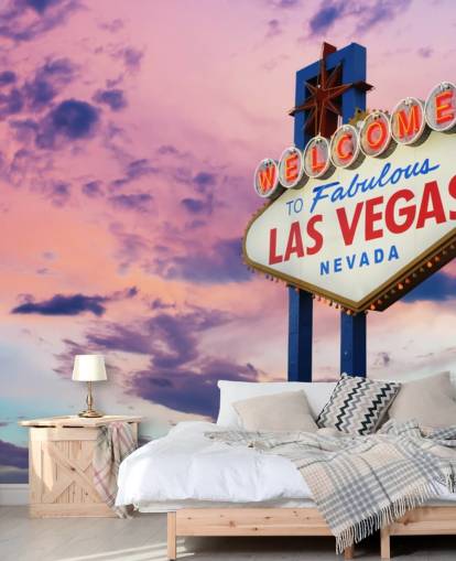 Personalisierbare Las Vegas-Tapete in Rosa und Blau mit dem Namen Welcome to Las Vegas Sign für Heimbüros, Schlafzimmer und Unternehmen