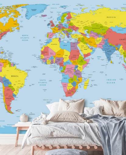 colorful customizable world map wallpaper mural called Colorful World Map for offices and bedrooms