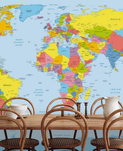 colorido mural de papel pintado con un mapa del mundo personalizable llamado Colourful World Map para oficinas y dormitorios colorido mural de papel pintado con un mapa del mundo personalizable llamado Colourful World Map para oficinas y dormitorios