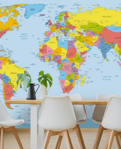 colorful customizable world map wallpaper mural called Colorful World Map for offices and bedrooms