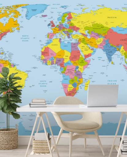 colorido mural de papel pintado con un mapa del mundo personalizable llamado Colourful World Map para oficinas y dormitorios colorido mural de papel pintado con un mapa del mundo personalizable llamado Colourful World Map para oficinas y dormitorios