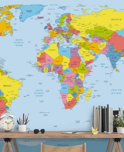 colourful customisable world map wallpaper mural called Colourful World Map for offices and bedrooms