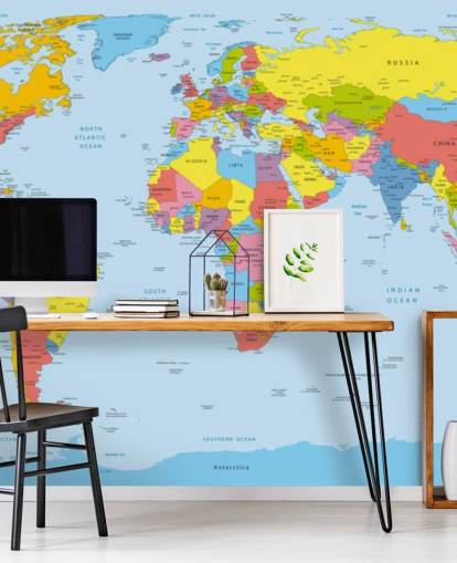 colorful customizable world map wallpaper mural called Colorful World Map for offices and bedrooms