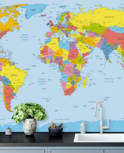 colorful customizable world map wallpaper mural called Colorful World Map for offices and bedrooms