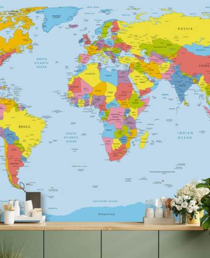 colorido mural de papel pintado con un mapa del mundo personalizable llamado Colourful World Map para oficinas y dormitorios colorido mural de papel pintado con un mapa del mundo personalizable llamado Colourful World Map para oficinas y dormitorios