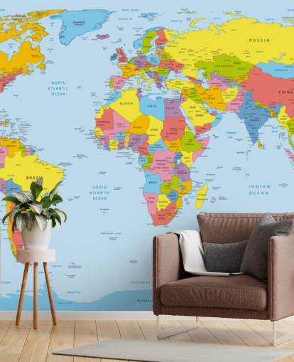 colorido mural de papel pintado con un mapa del mundo personalizable llamado Colourful World Map para oficinas y dormitorios colorido mural de papel pintado con un mapa del mundo personalizable llamado Colourful World Map para oficinas y dormitorios