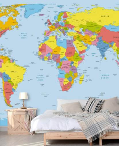 colorful customizable world map wallpaper mural called Colorful World Map for offices and bedrooms