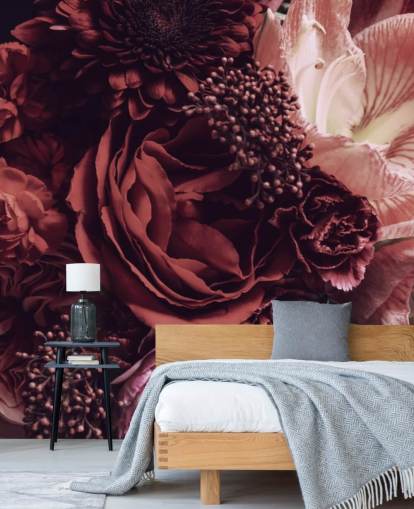 roze, rood en paars bloemenbehang