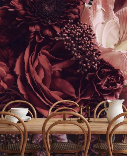 carta da parati floreale rosa, rossa e viola