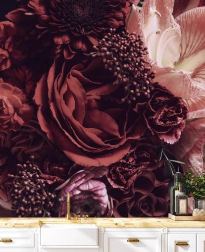 carta da parati floreale rosa, rossa e viola