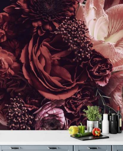 roze, rood en paars bloemenbehang