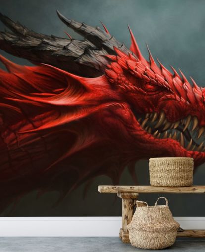 papier peint tête de dragon rouge