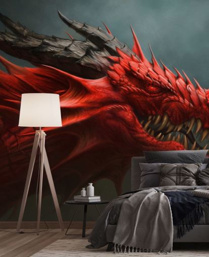 papier peint tête de dragon rouge